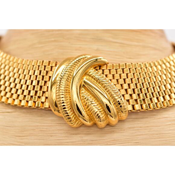 Vintage Chunky Choker Collar Necklace Heavy Thick Chain Gold Tone 1980s Bin6A - Picture 7 of 12